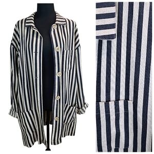 Vintage K.T. McKenzie Linen Blend Blazer 14 Tall Striped Lagenlook Boho Neutral